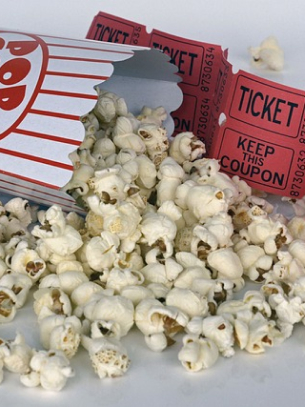 popcorn with movie tickets