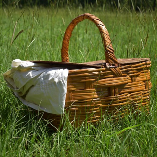 Picnic basket in a field